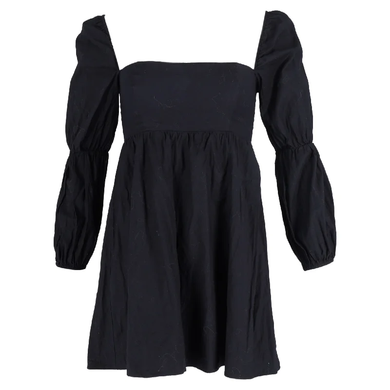 Reformation Michaela Mini Puffed Sleeve Dress in Black Cotton