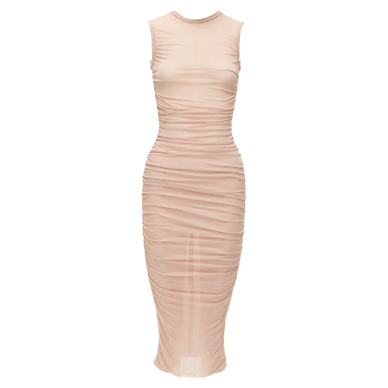 Dolce Gabbana Sheer Ruched Body Midi Dress