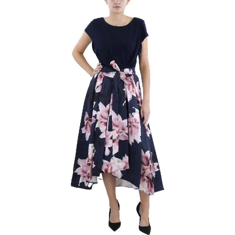 Plus Womens Hi-Low Floral Print Cocktail And Party Dress