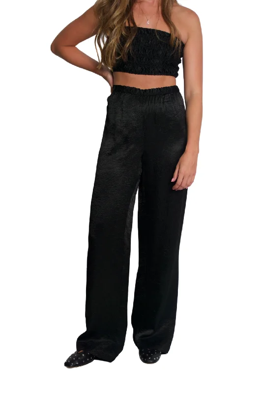 Textured Satin Pants in Black