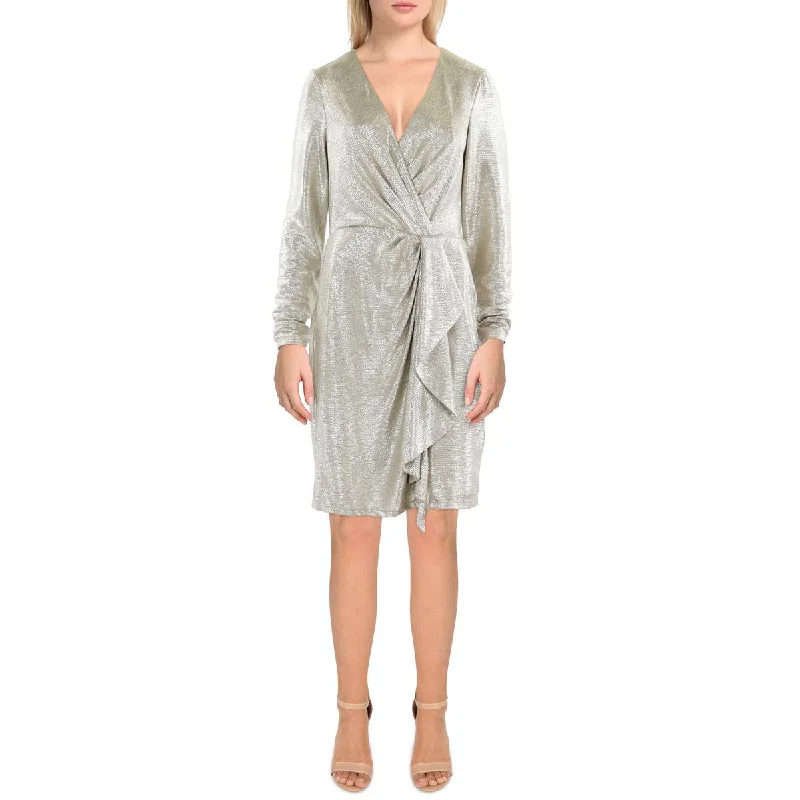 Womens Knee-Length Surplice Cocktail And Party Dress