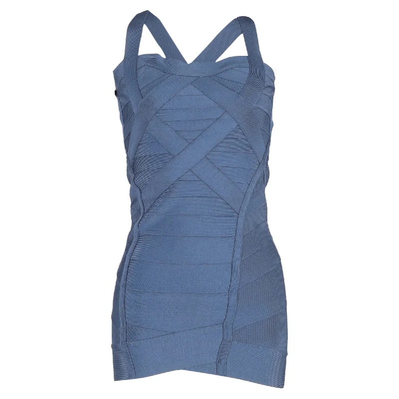 Herve Leger Cutout Mini Bandage Dress in Blue Rayon