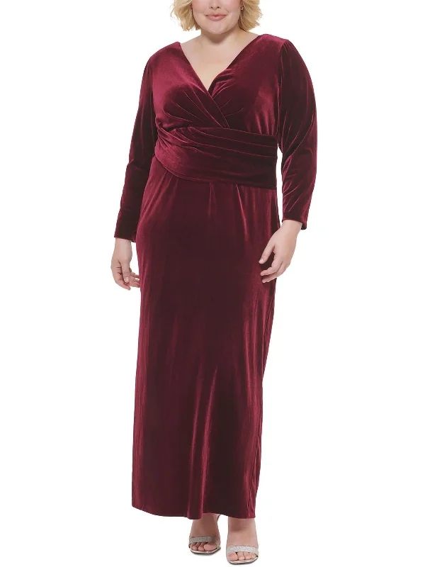 Plus Womens Velvet Surplice Evening Dress