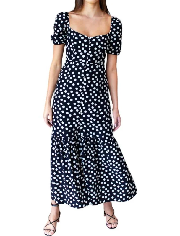 Luie Maxi Dress In Handpainted Dots Black