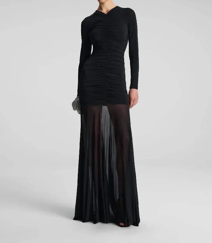 Fawn Ruched Mesh Maxi Dress In Black