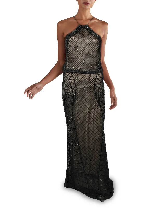 Womens Beaded Long Evening Dress