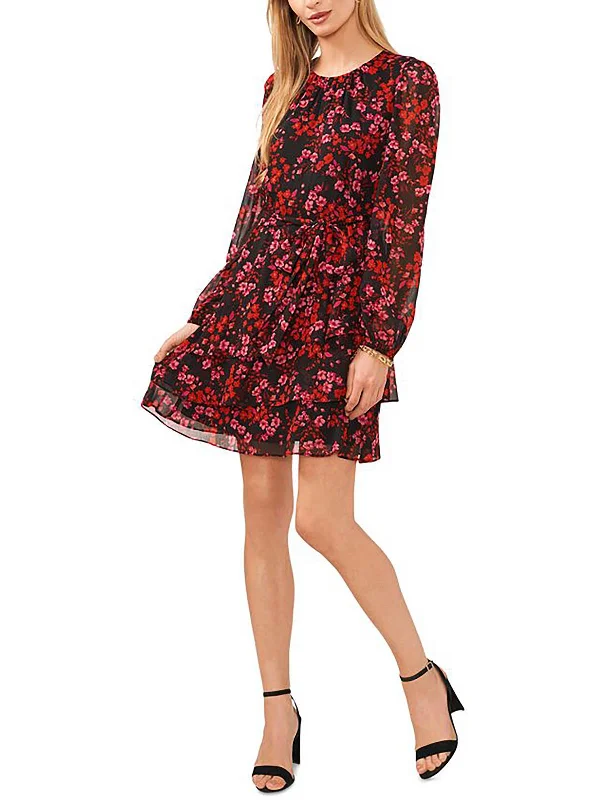 Womens Floral Print Chiffon Midi Dress