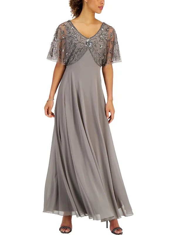 Womens Lace Embroidered Evening Dress