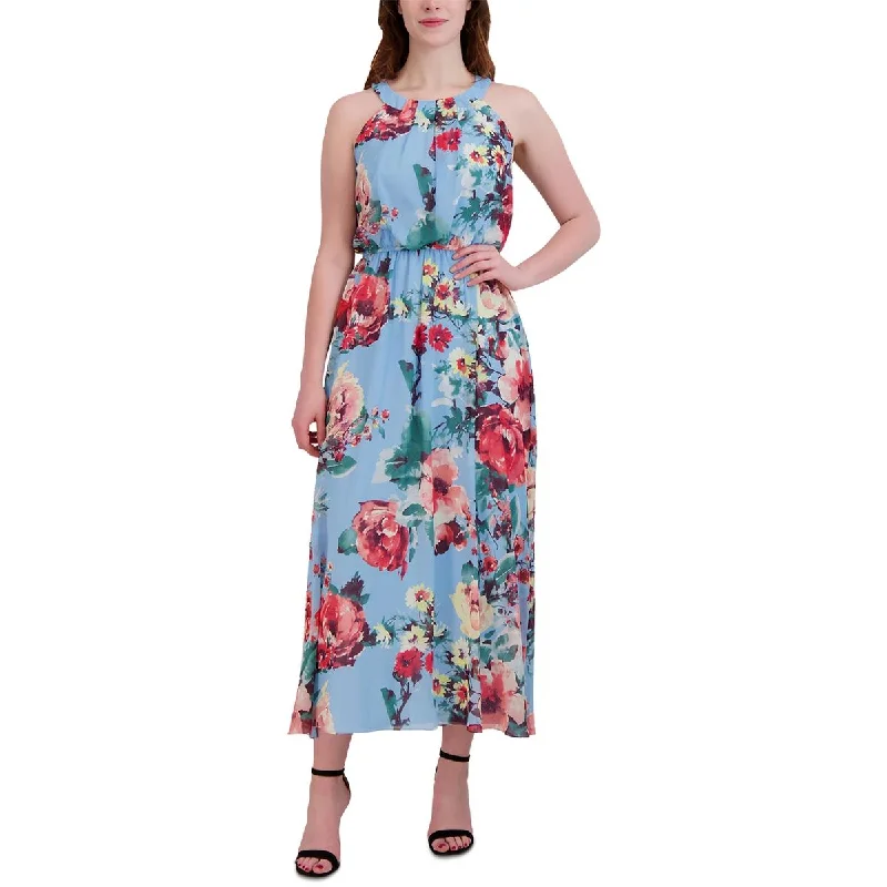 Womens Floral Sleeveless Maxi Dress