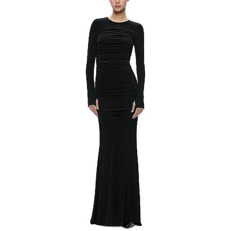 Womens Ruched Long Sleeve Maxi Dress