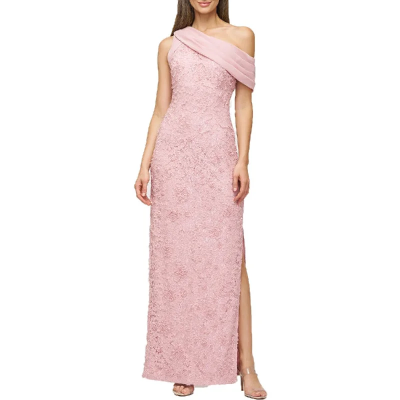 Womens Lace Draped Evening Dress