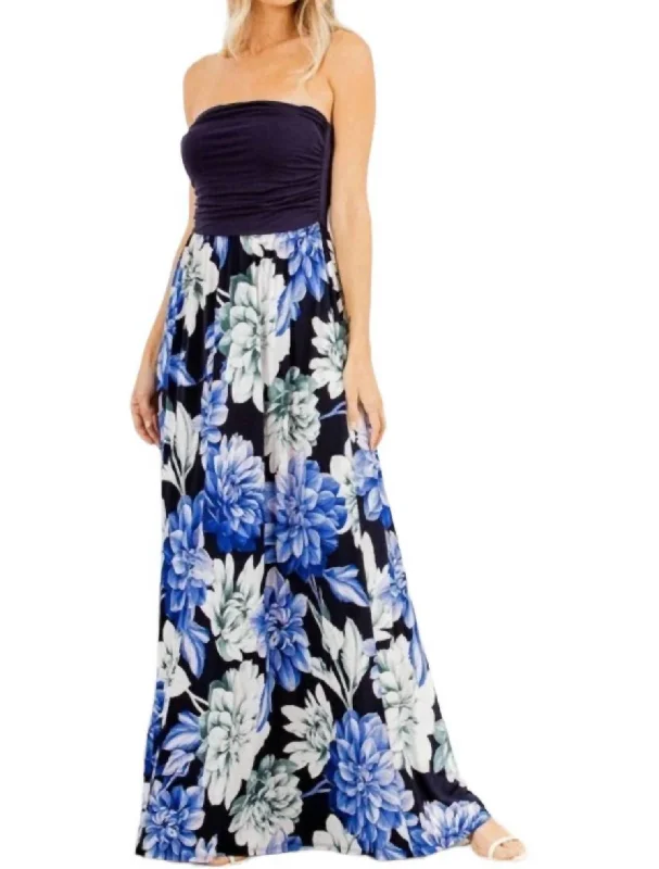 Floral Print Sleeveless Maxi Dress In Navy