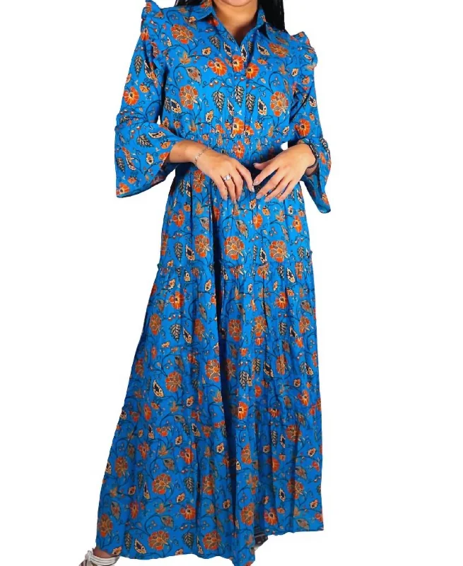 Paula Tiered Maxi Dress In Cobalt Blue