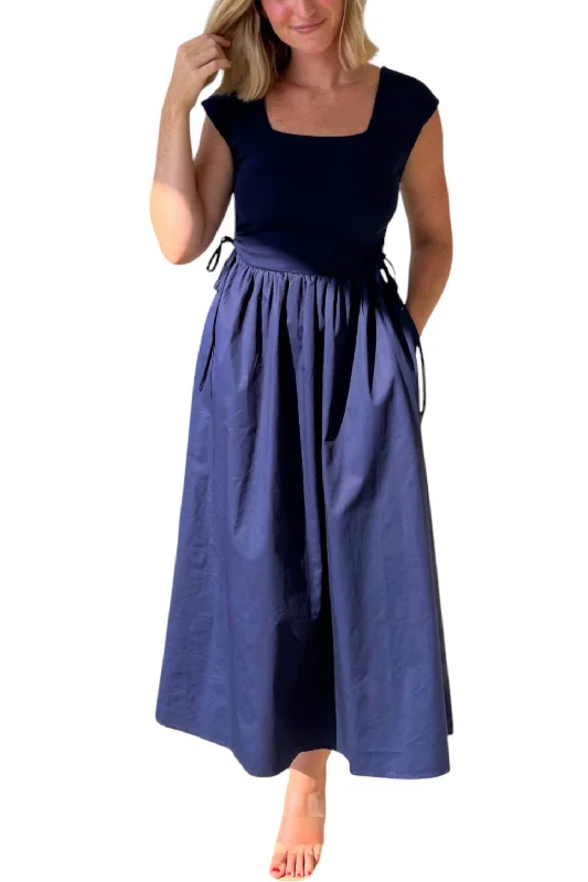 French Quarter Square Neck Midi Dress In Navy