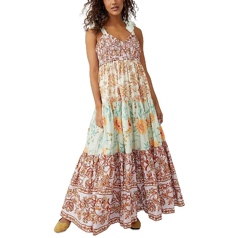 Womens Printed Ribbed Maxi Dress