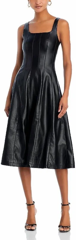 Women's Faux Leather Sleeveless Midi Dress In Black