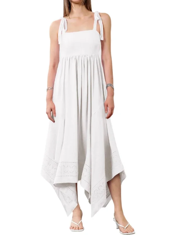 Shoulder Tie Midi Dress In White