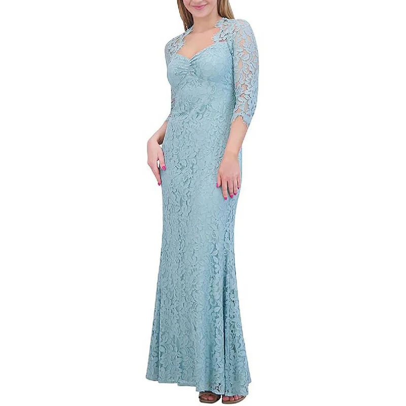 Petites Womens Eyelet Lace Evening Dress