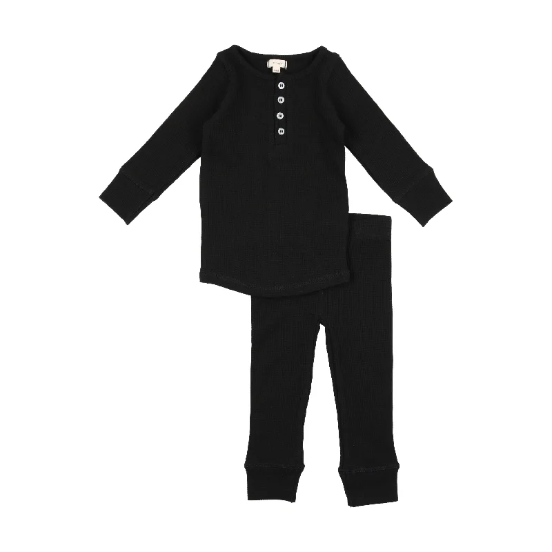 Lil Legs Waffle PJ Set - Black