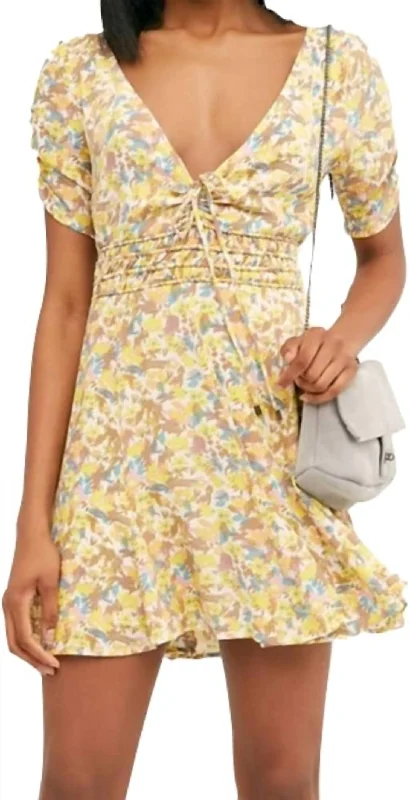 Forget Me Not Floral Mini Dress In Yellow