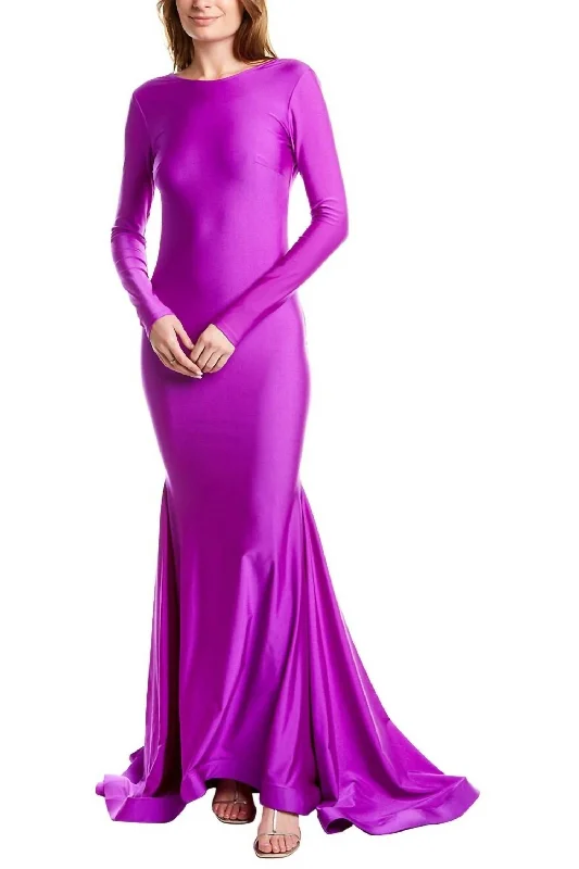 Long Sleeve Evening Gown in Magenta