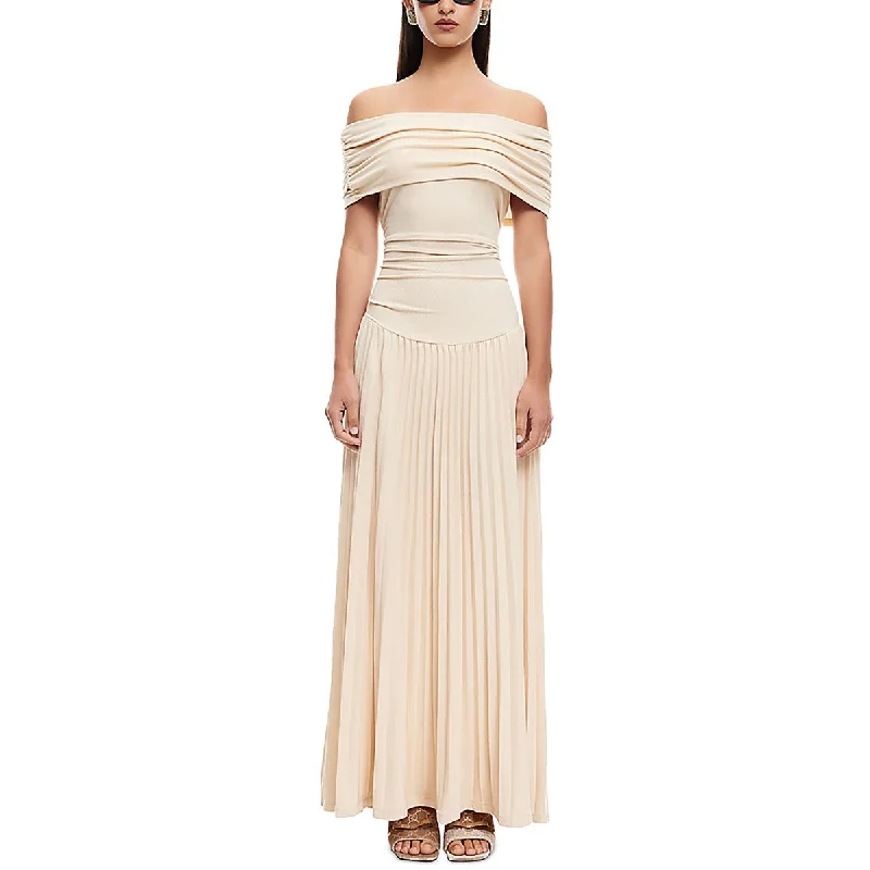 Field Of Dreams Womens Metallic Off-The-Shoulder Maxi Dress