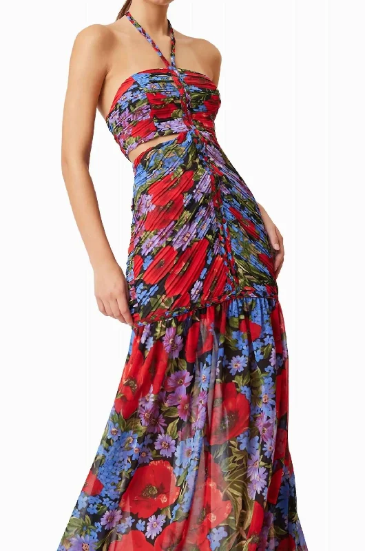 Thea Floral Maxi Dress In Red