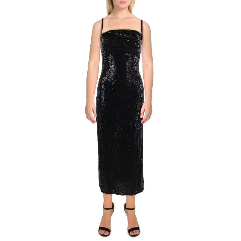 Womens Metallic Sequin Maxi Dress