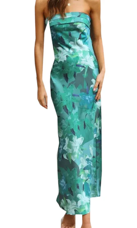 Isle Satin Tube Maxi Dress In Emerald Green