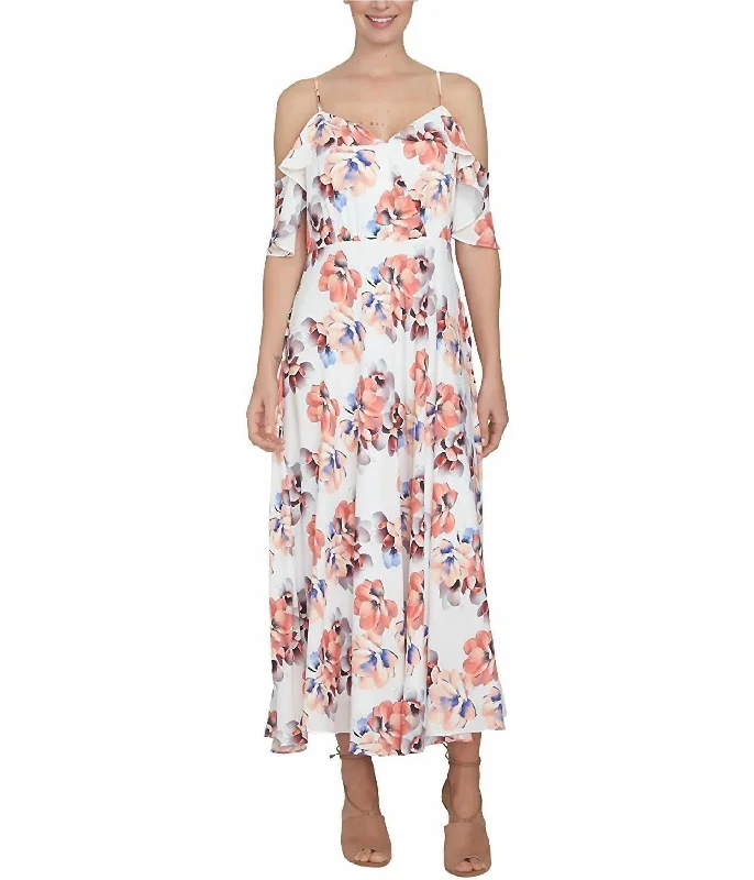 Floral Maxi Dress In White/orange