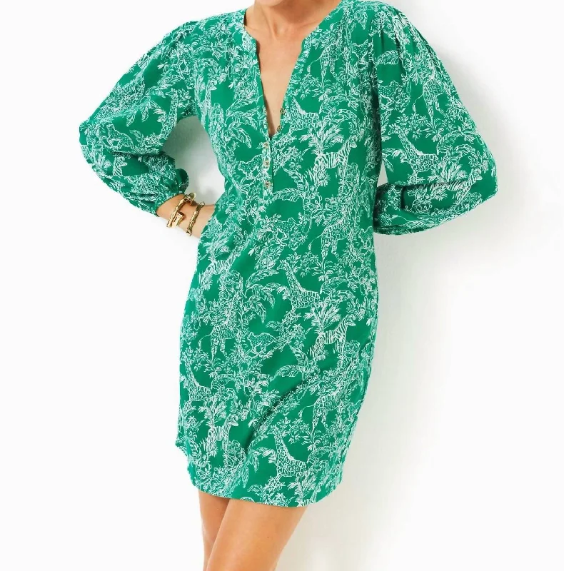 Emery Dress In Fiddle Leaf Green Safari Party