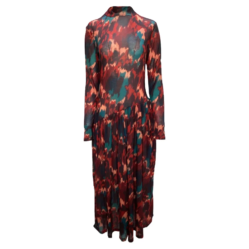 Ulla Johnson Fernanda Printed Maxi Long-Sleeve Dress in Multicolor Lyocell