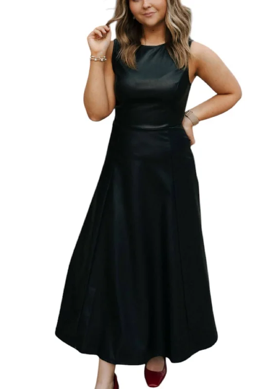 Sleeveless Faux Leather Maxi Dress In Black