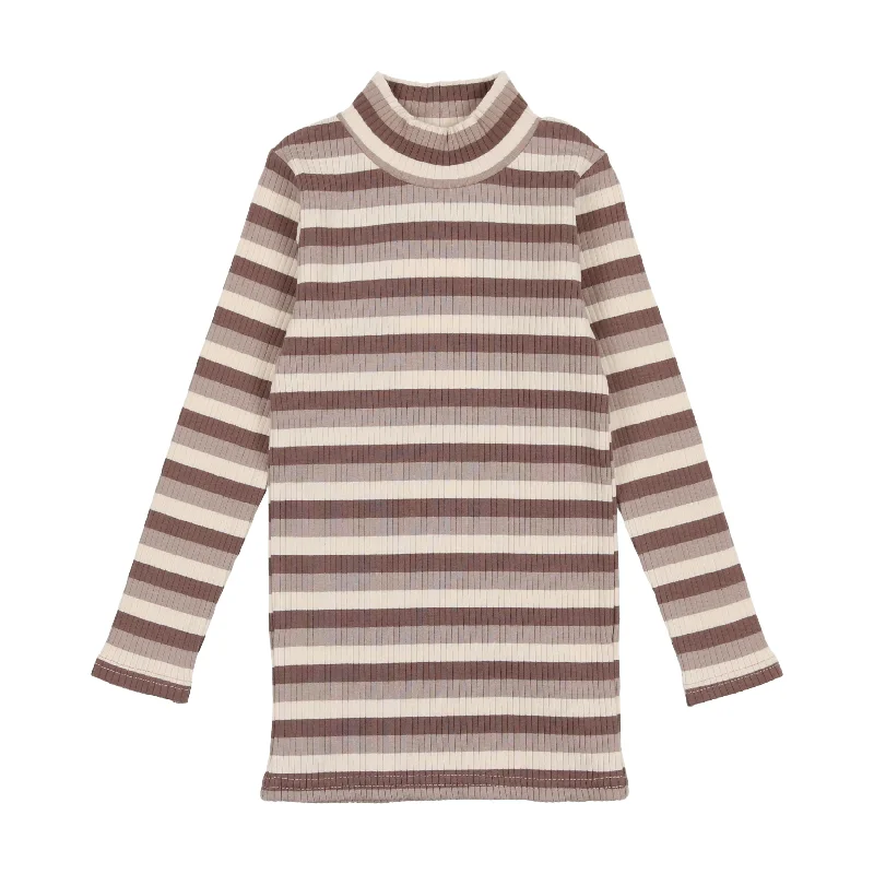 Lil Legs Ribbed Striped Mock Neck - Multibrown Stripe