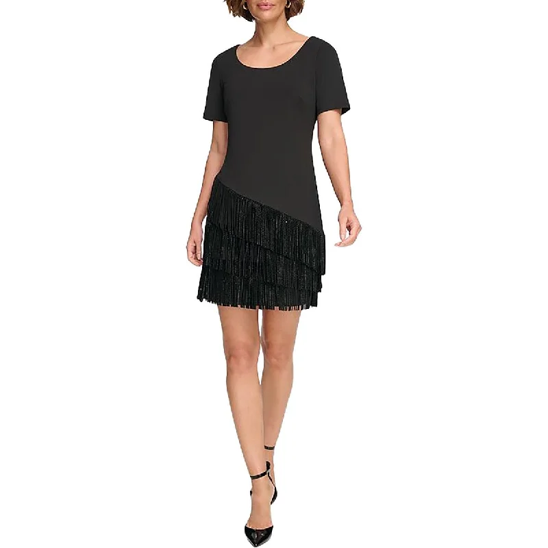 Womens Fringe Trim Mini Mini Dress