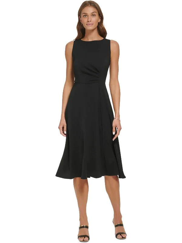 Womens Pleated Midi Sheath Dress