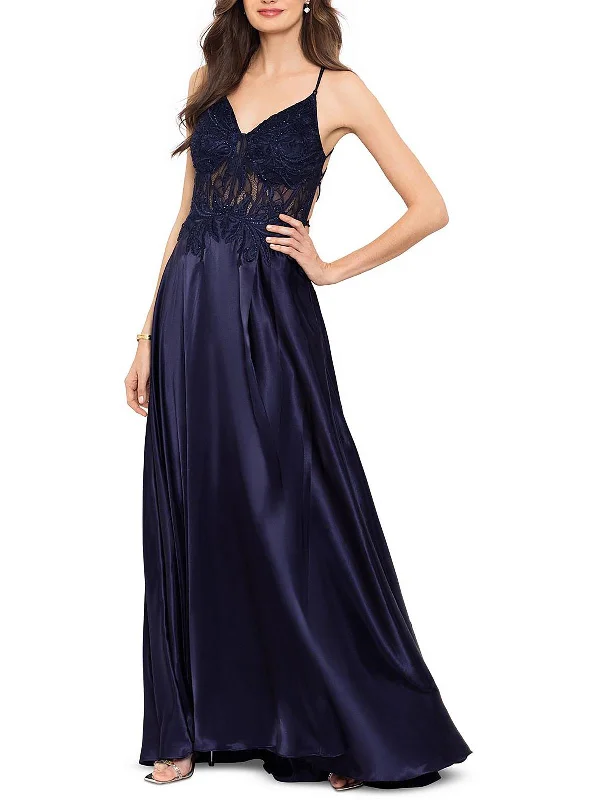 Juniors Womens Lace Up Prom Evening Dress