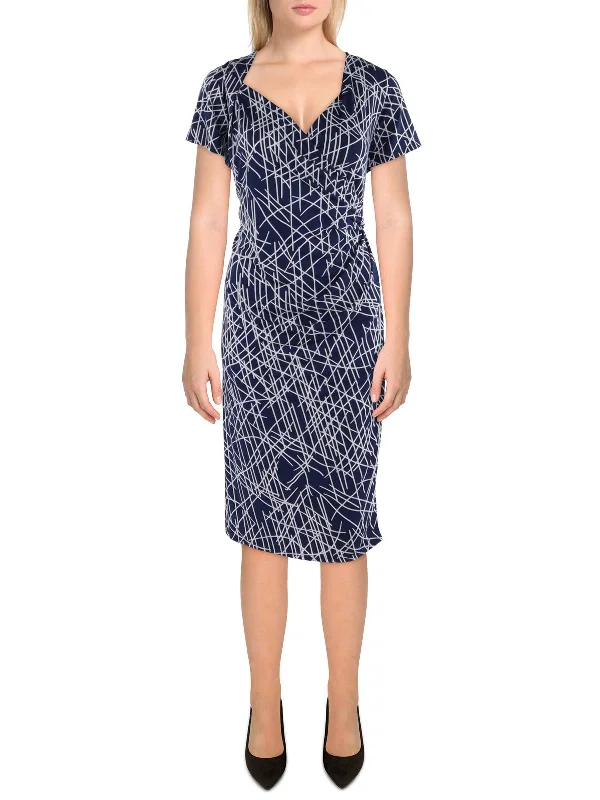 Womens Gathered Printed Midi Dress