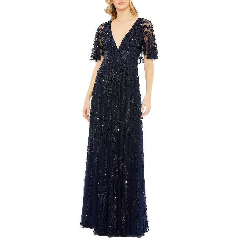 Womens Embellished lllusion Evening Dress