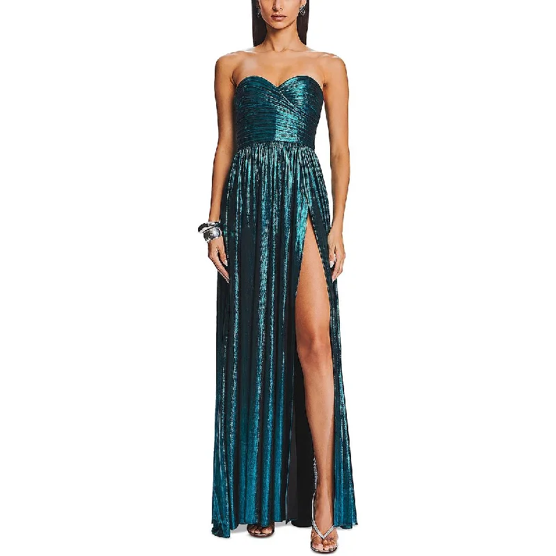 Womens Slit Metallic Evening Dress