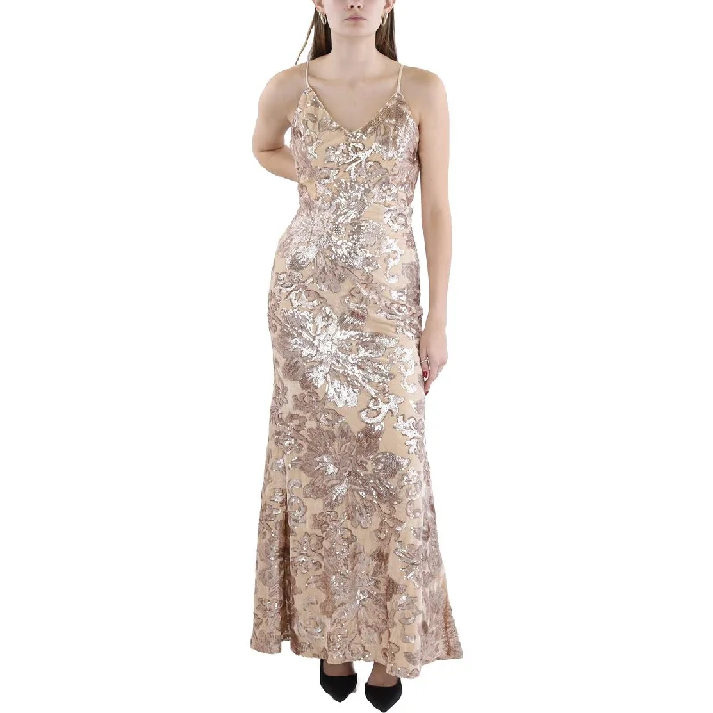 Womens Full Length Sequined Evening Dress