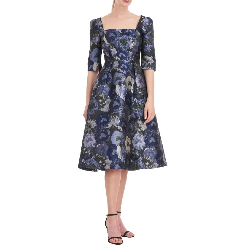 Womens Floral Print Knee-Length Cocktail And Party Dress