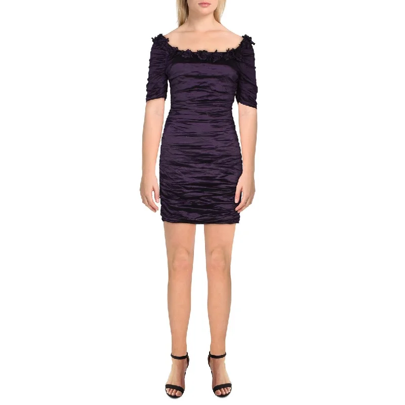 Womens Shimmer Ruched Cocktail, Evening Dress