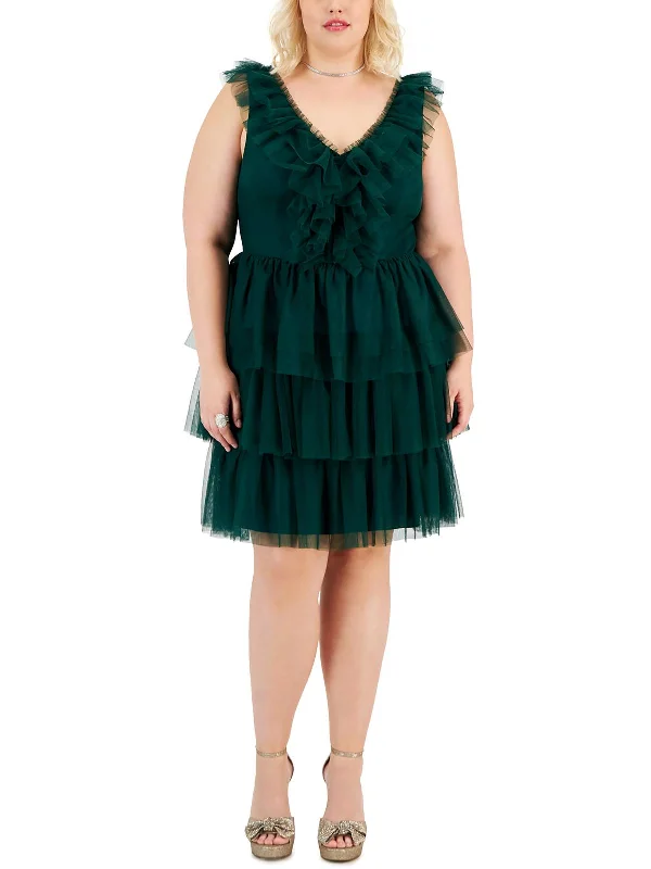 Plus Womens Tulle Midi Cocktail And Party Dress