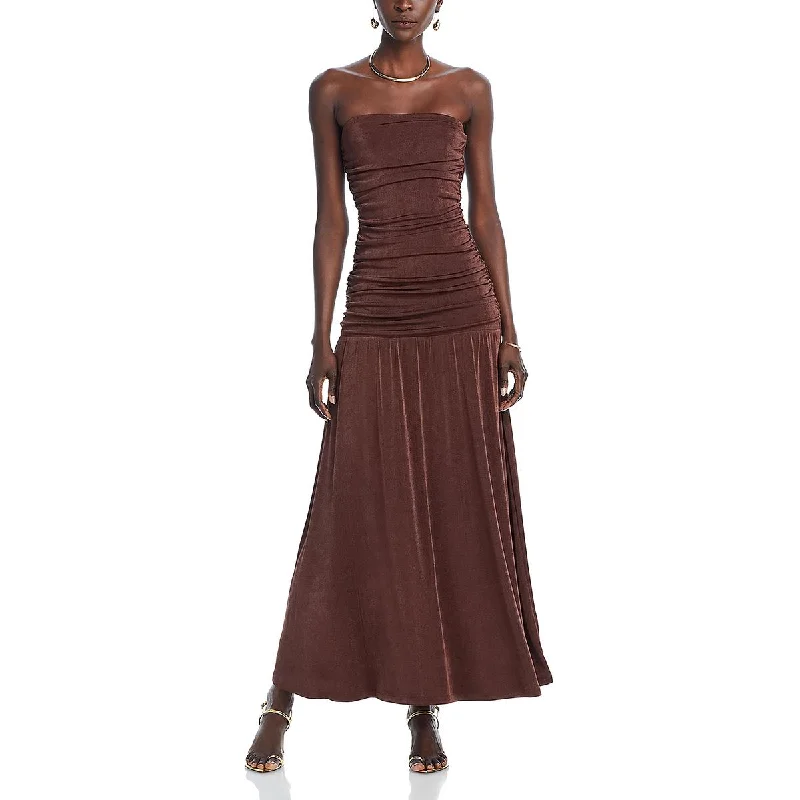 Womens Ruched Strapless Maxi Dress