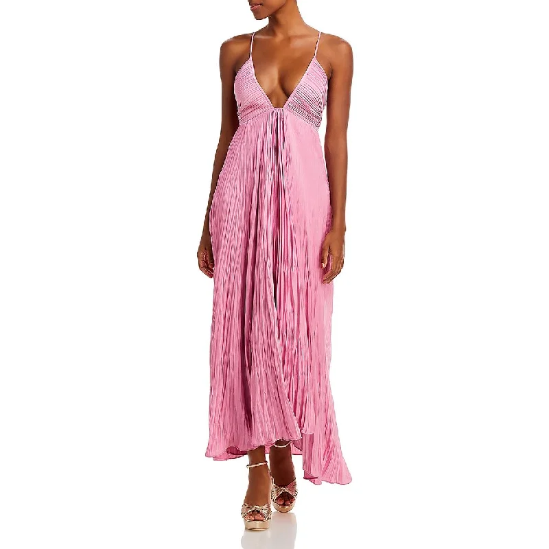 Womens Tea-Length Pleated Maxi Dress