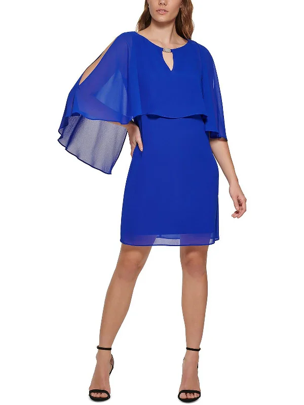 Womens Chiffon Cape Overlay Cocktail and Party Dress