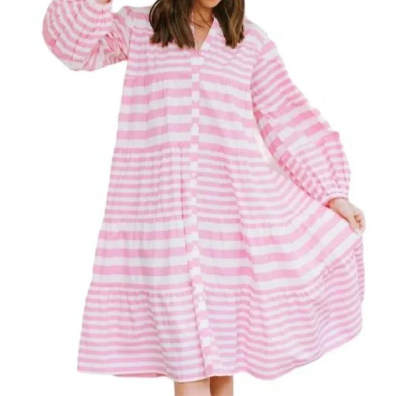 Oversized Midi Dress In Pink Stripe