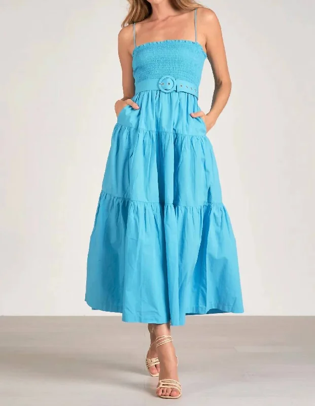 Smock Waist Midi Dress In Azure