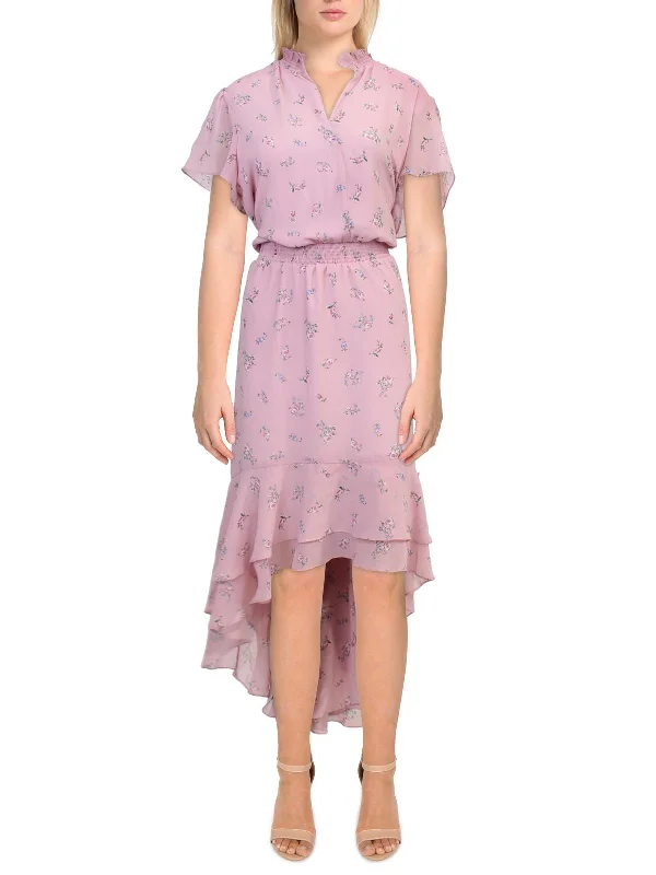 Womens Floral Print Ruffled Midi Dress